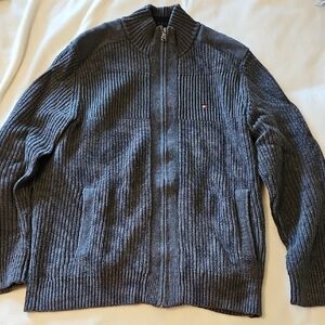 Tommy Hilfiger Gray Zip Up Sweater with Ribbed Knit and Mock Neck